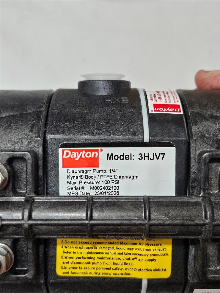 Dayton 3HJV7 Double Diaphragm Pump 1/4″ NPT 3.25 GPM Air Operated PTFE Diaphragm