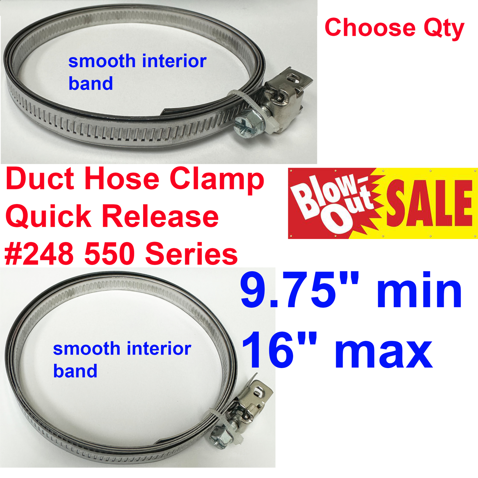 Duct Hose Clamp Quick Release #248 550 Series 9.75″- 16″ – choose Qty