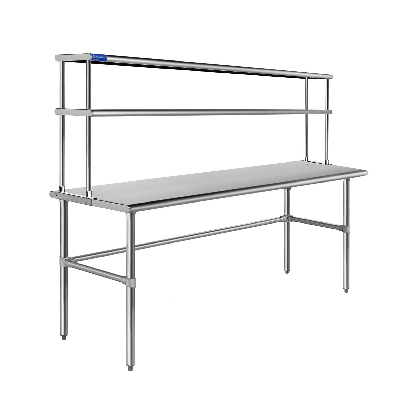 24″ x 60″ Stainless Steel Open Base Table With 12″ Wide Double Tier Overshelf