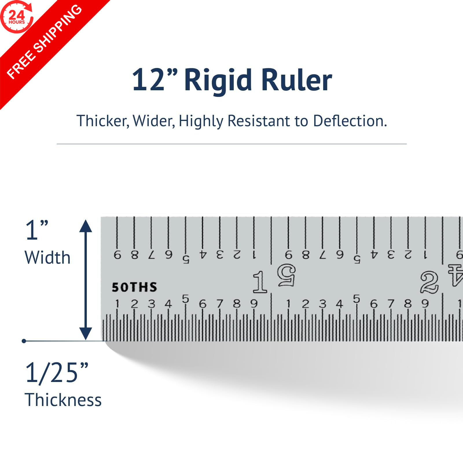 PEC Tools 12″/300mm Rigid Metal Ruler, High-Quality Machinist 12″,