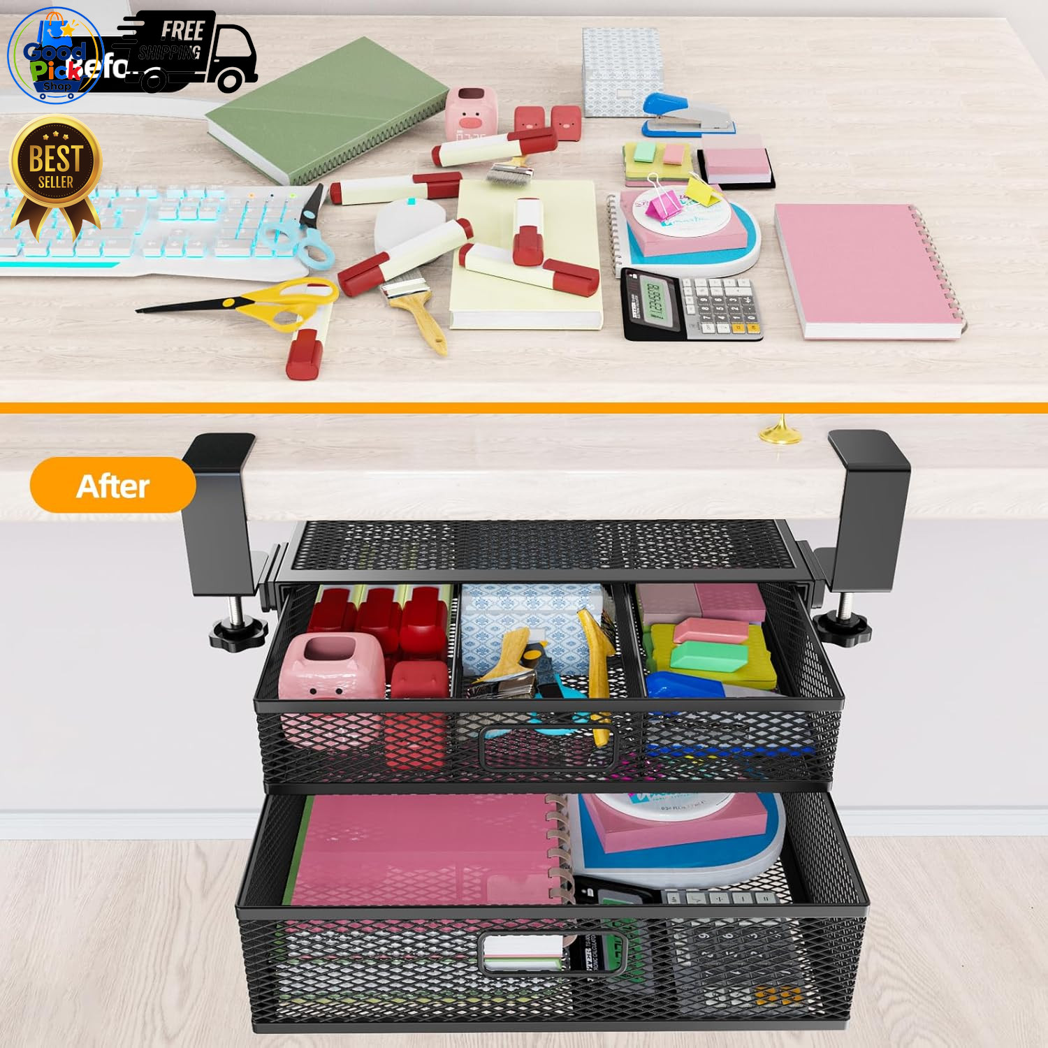 Cankm Under Desk Drawer Organizer 2 Slide Out Metal Clamp On Storage Mesh Office