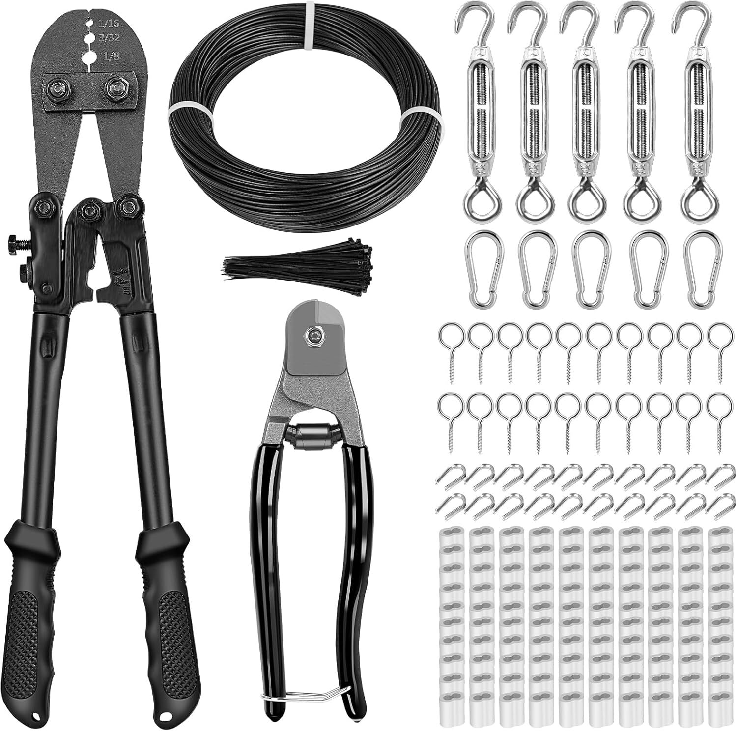 1/16″ Wire Rope Kit, 200FT 1/16 Black Vinyl Coated Stainless Steel Cable with…