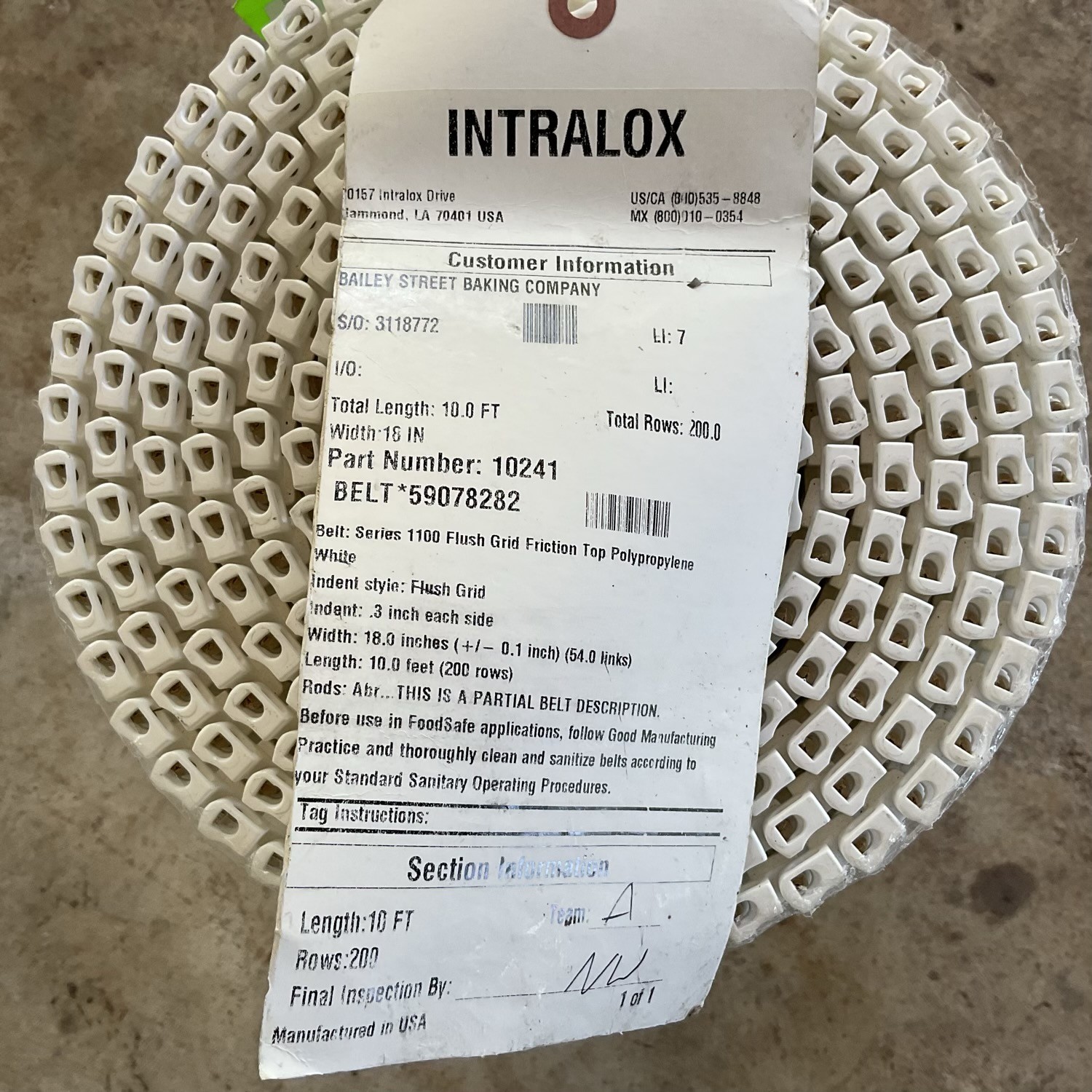 18-Inch Intralox S1100 Flush Grid Friction Top Polypropylene White 10241 10-FT