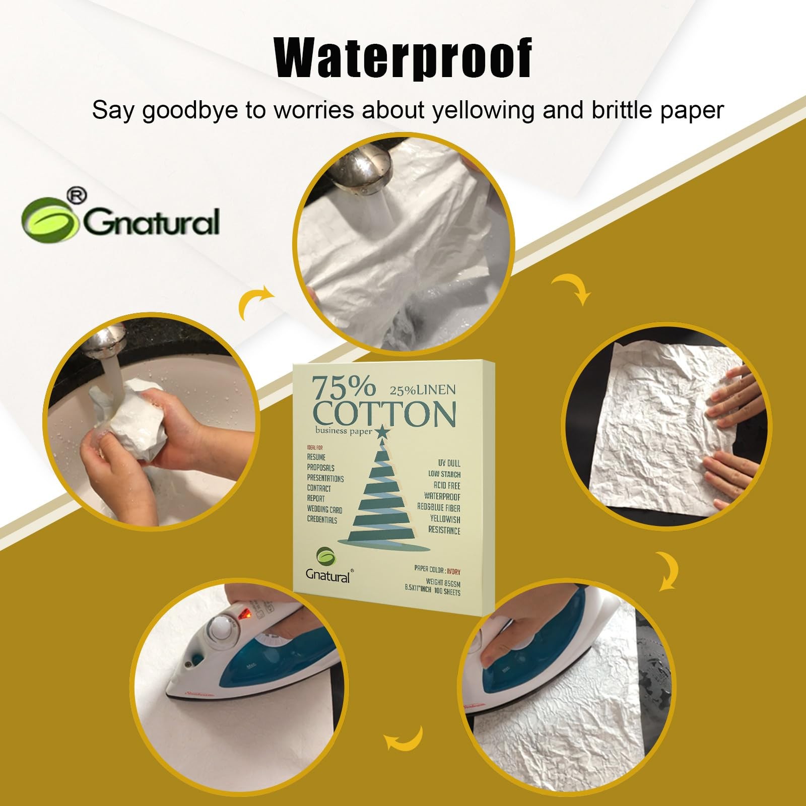 75% Cotton 25% Linen Business Paper, Ivory 85gsm 8.5″W x 11″L 85 GSM,