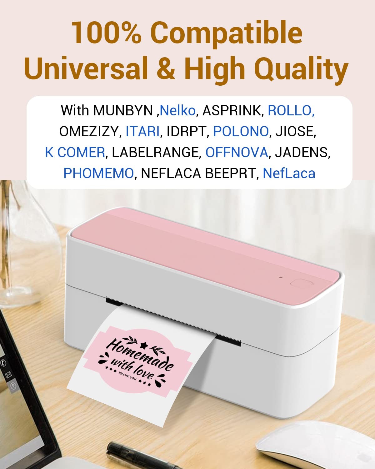 Phomemo Pink Thermal Labels for Shipping Label Printer 3”x2”-1,
