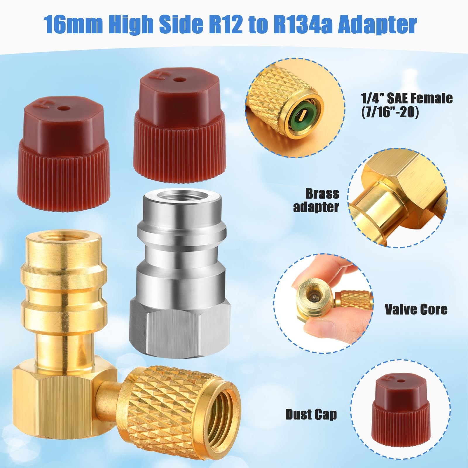 R12 to R134A AC Fitting Conversion Adapter Kit, Quick Coupler Valve A/C 90° P…