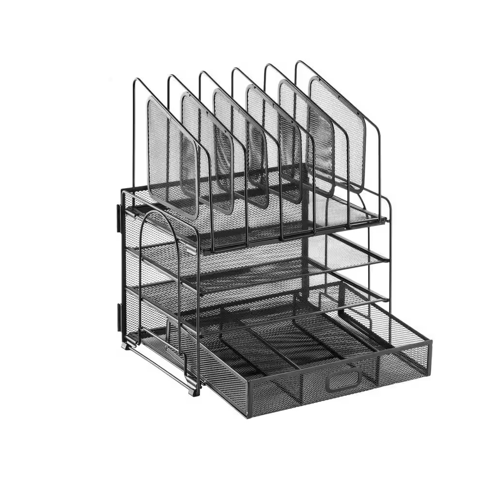 12.85″ X 16.14″ Black Metal Desktop Organizer – 4-Tier Mesh File Organizer (With