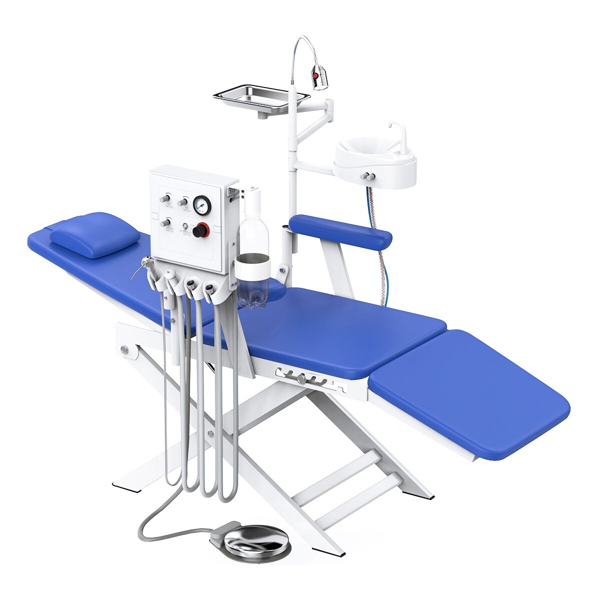 Dental Portable Mobile Folding Chair LED Light Air Turbine Unit 4 Hole Blue
