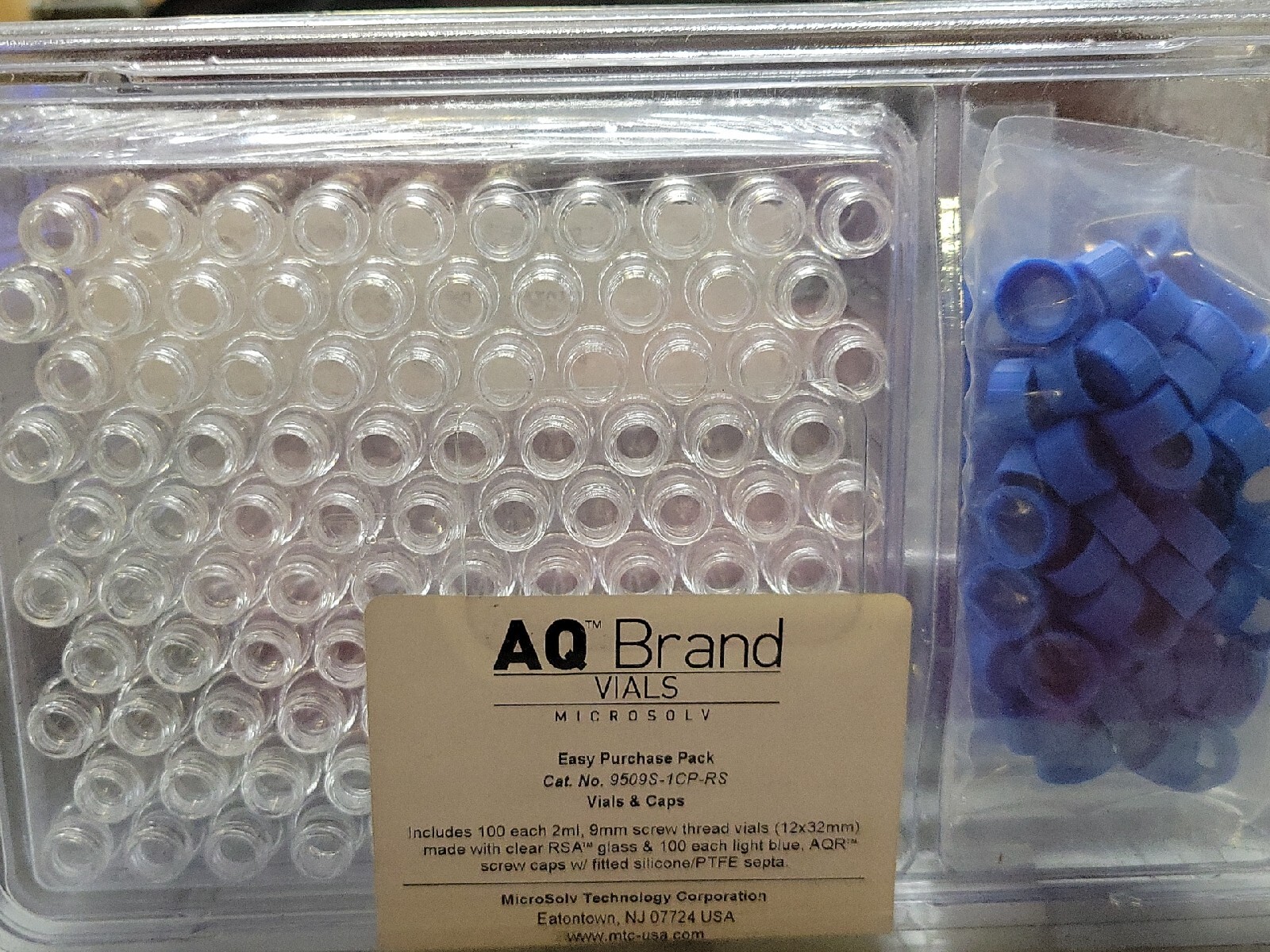 MICROSOLV AQ RSA Autosampler Vials Screwcaps 100 In Pack New | 9509s-1cp-rs