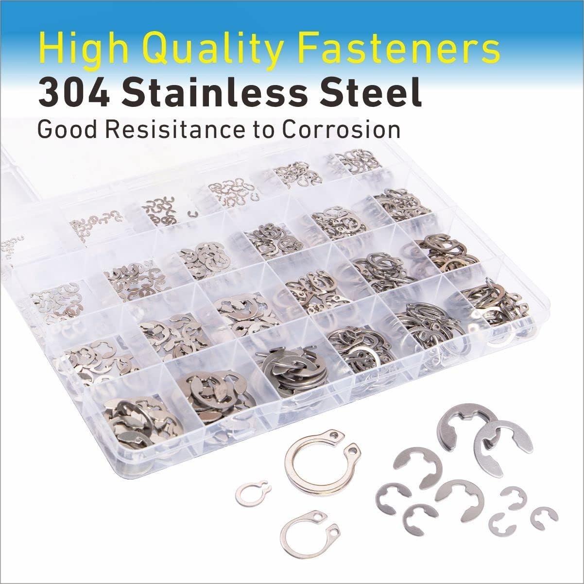 327Pcs Stainless Steel E-Clip Circlip Kit Retaining Ring Assortment Set 24 Sizes