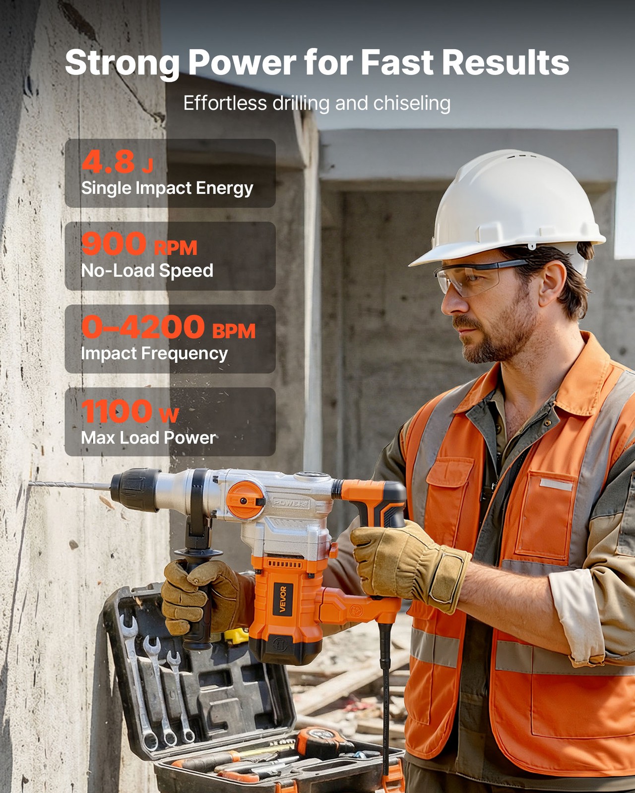 VEVOR Rotary Hammer Drill 1-1/8 in SDS-Plus Electric for Concrete and Masonry