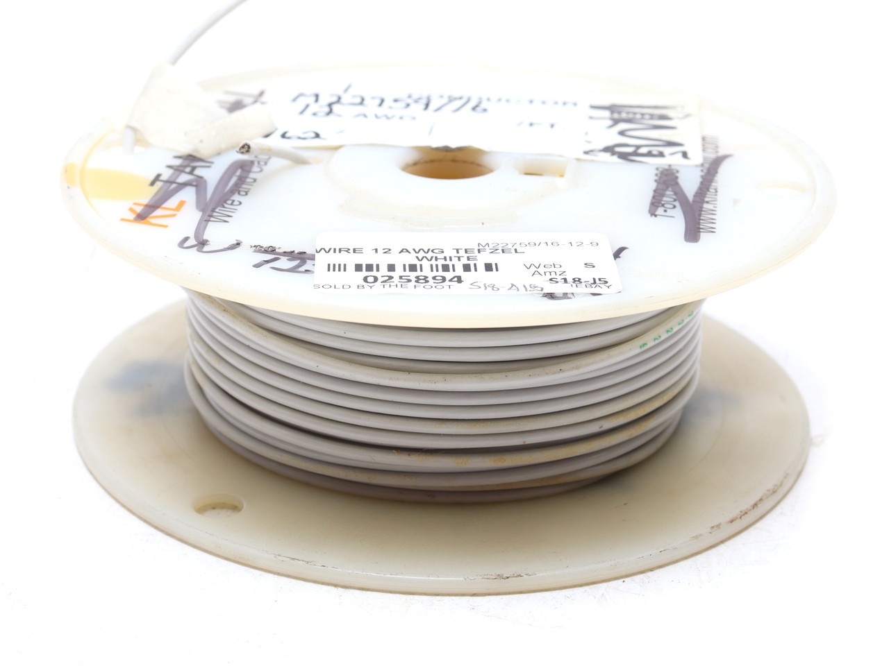M22759/16-12-9, 12AWG ETFE Tefzel Jacketed Wire, White, 50ft