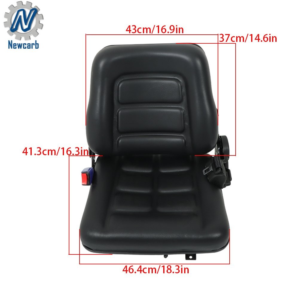 Forklift Seat Fold Down Tractor Seat Universal Adjustable Back & Seatbelt Switch
