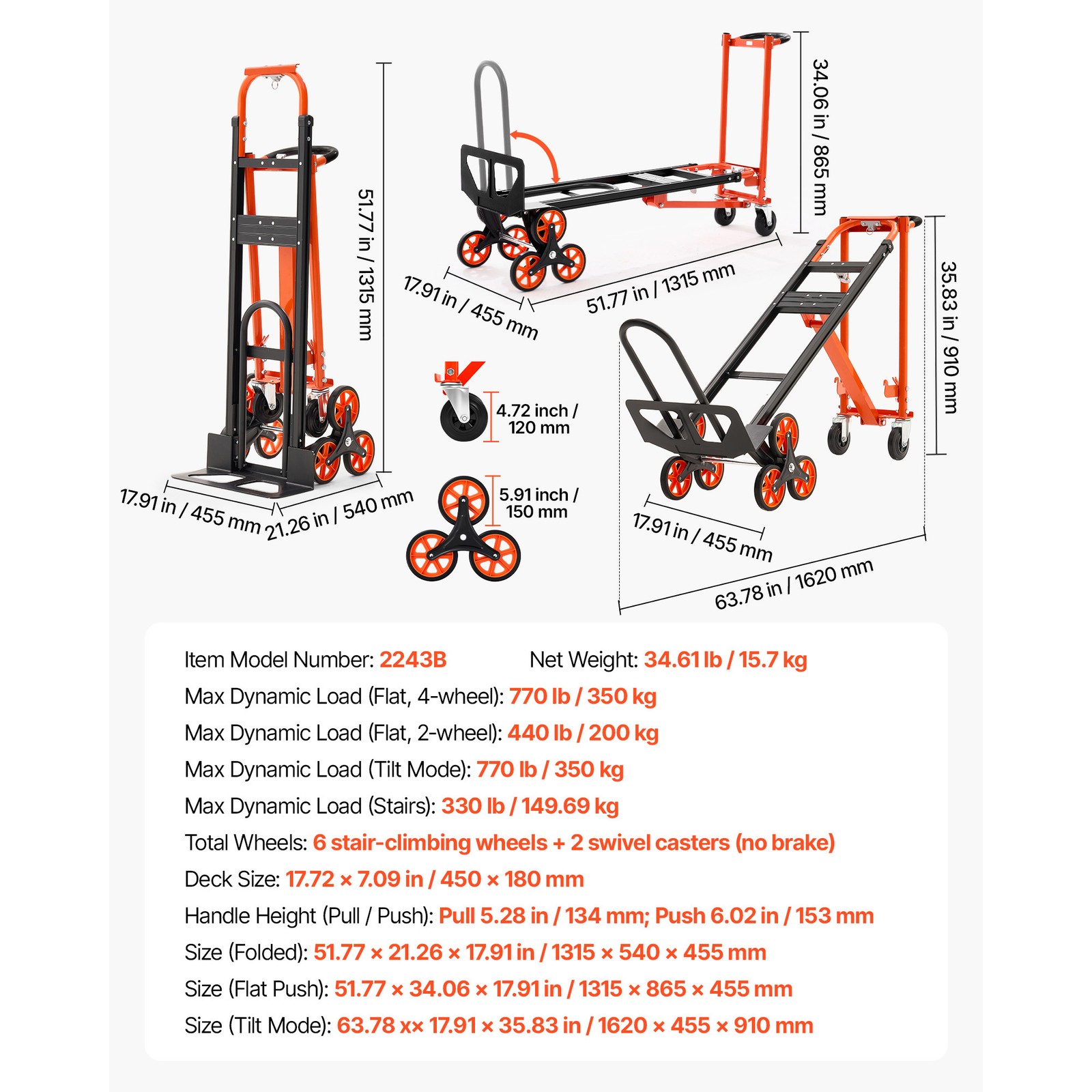 Uimoso 3-in-1 Folding Stair Climbing Cart with 770 lbs Capacity
