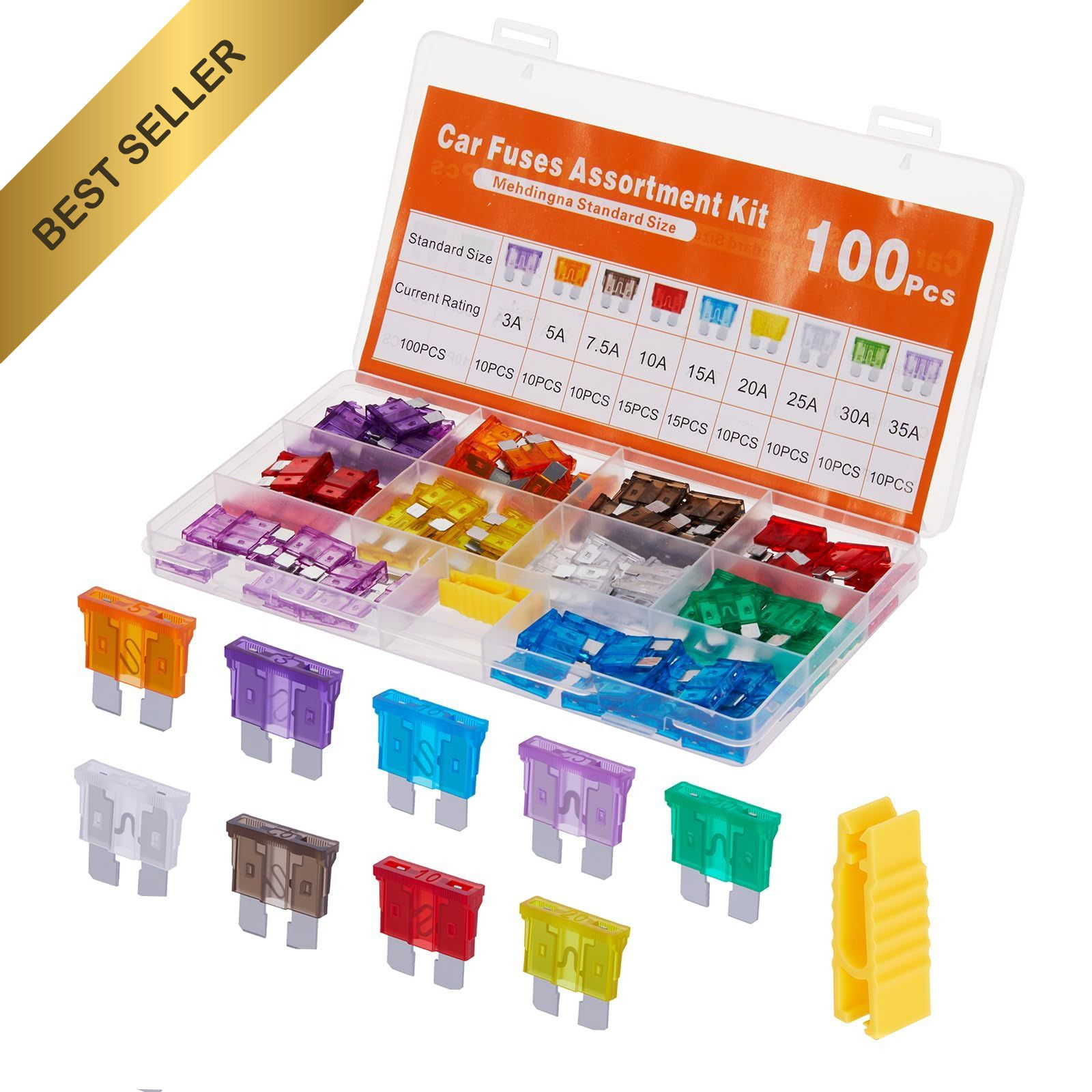 100Pcs Standard Automotive Blade Fuse Assortment Kit for Car Truck Boat Marine