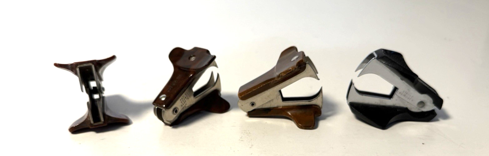 4 Vintage Staple Remover Lot ACE Swingline March Black Light Dark Brown Maroon
