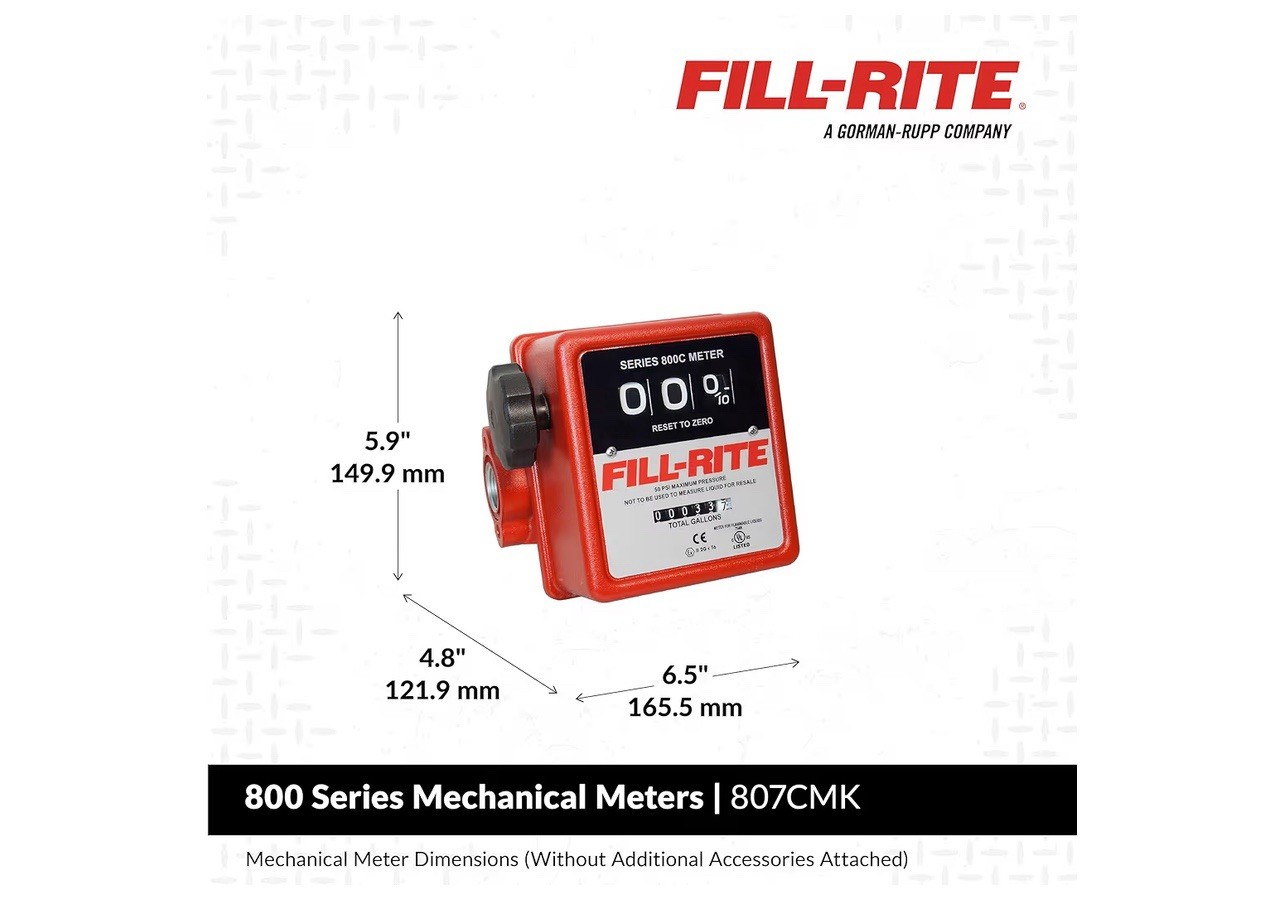 Fill-Rite 807CMK Mechanical Fuel Flow Meter 5-20 GPM 3/4” NPT