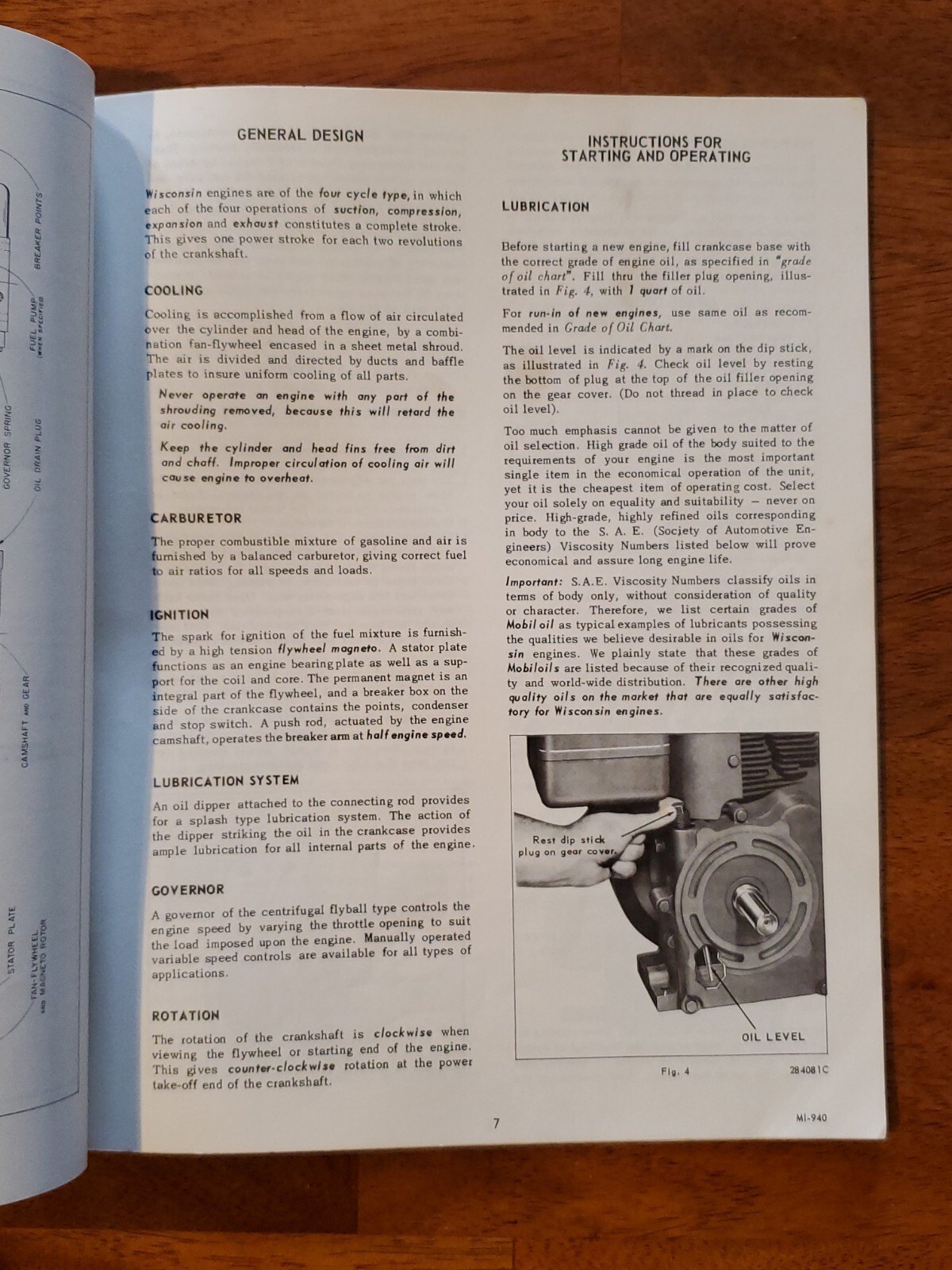 Wisconsin MODEL TR-10D Air Cooled Heavy Duty Engines Instruction Book/Parts List