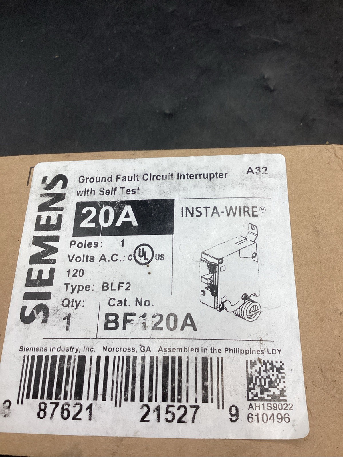 NEW Siemens BF120A GFCI Circuit Breaker 20Amp Single Pole 120V