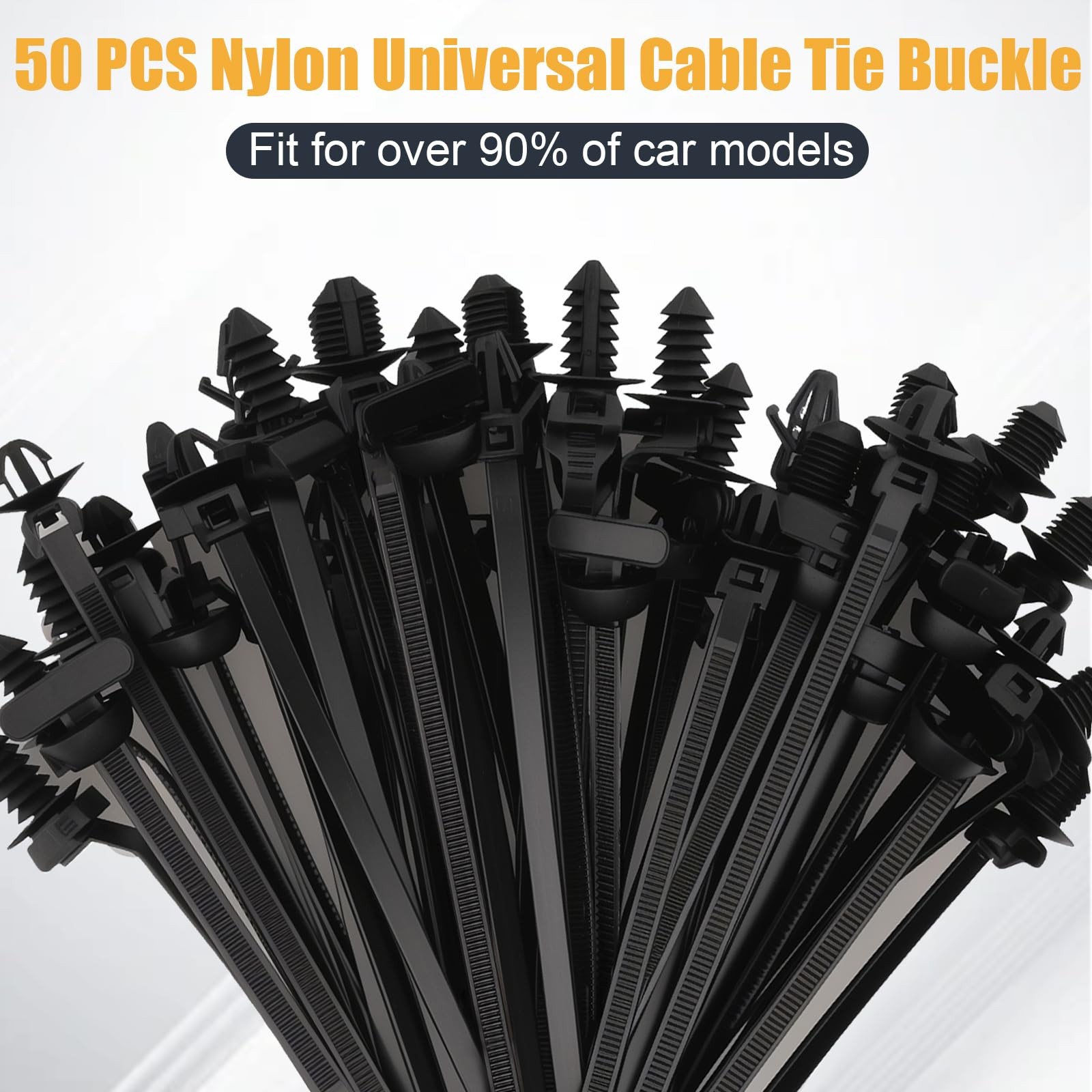 50PCS Universal Nylon Push Mount Cable Zip Tie, Heavy Duty Self Locking Zip T…