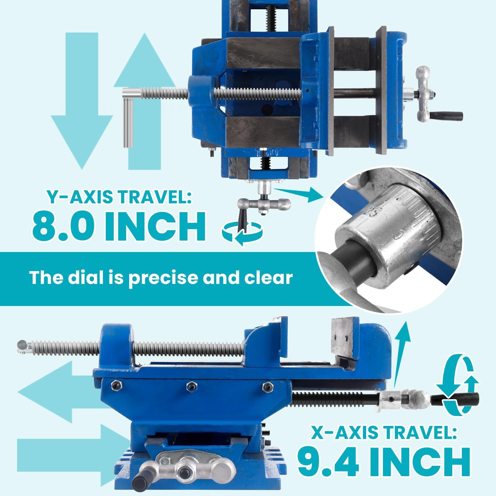 6 Inch 2 Way X-Y Drill Press Vise Blue Cross Slide Drill Press Vise w/ Dial