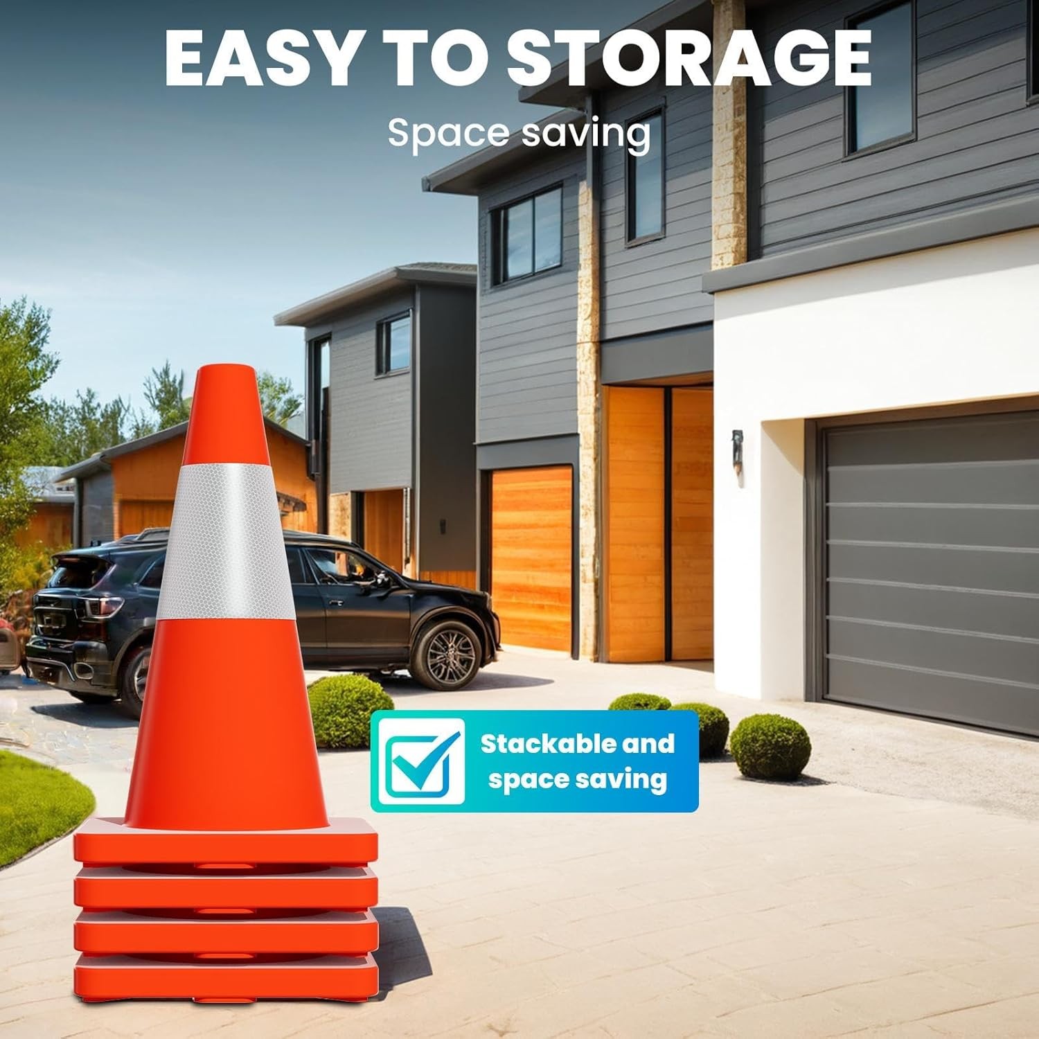 20pcs Heavy Duty Traffic Cones w/Reflective Collars,18in PVC Orange Safety Cones