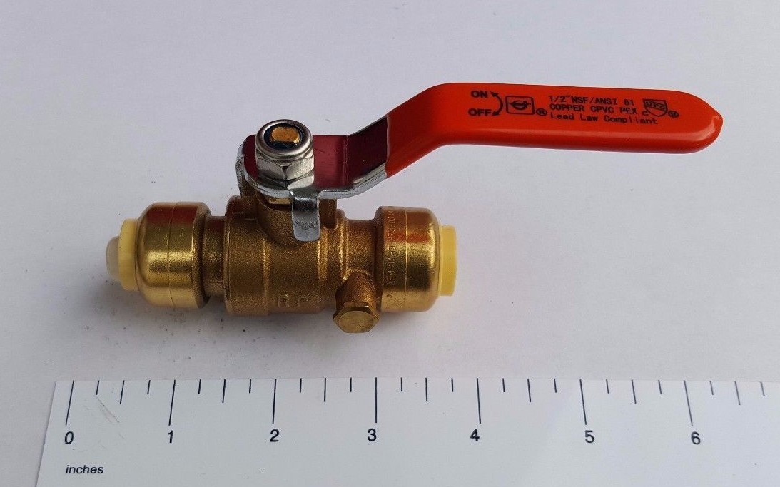 1 PIECE 1/2″ PUSH FIT BALL VALVE WITH DRAIN FULL PORT NEW!