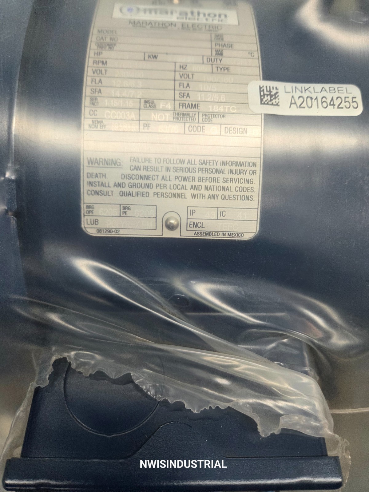 MARATHON ELECTRIC MOTOR C368B, UVL184TTFW16027AAM, 5HP, 1760 RPM, 230/460V 184TC