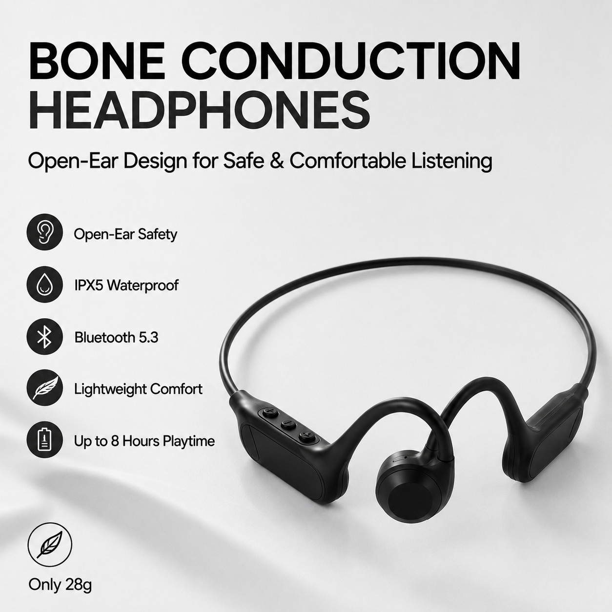 Bone Conduction Headphones, Bluetooth 5.4 Open Ear Wireless Headphones with Mic,