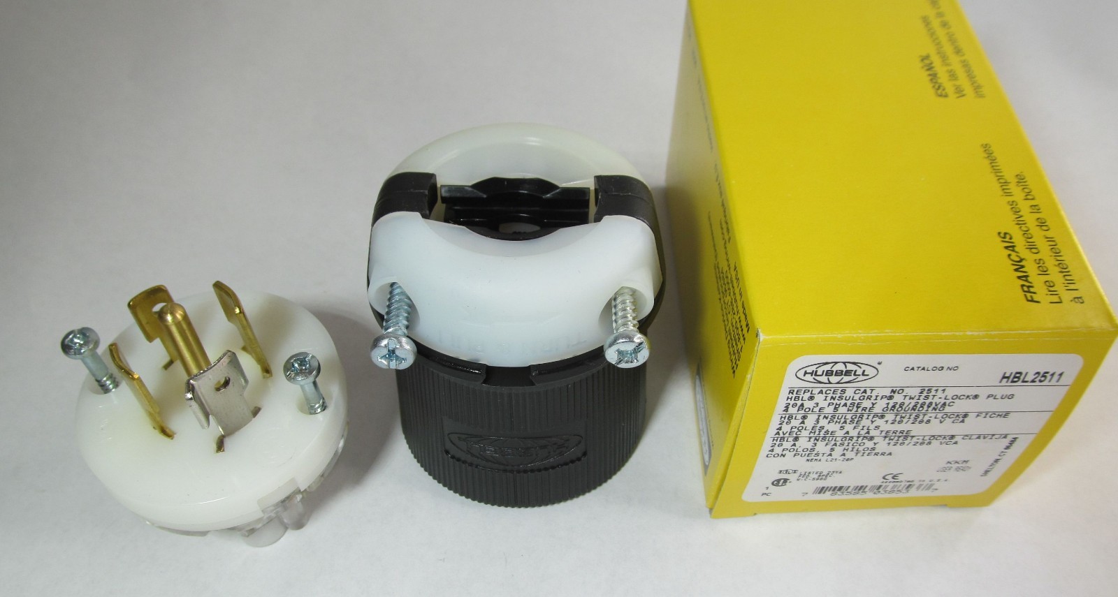 HUBBELL HBL2511 INSULGRIP TWIST-LOCK PLUG 4-P 5-WIRE 20A 3-PH 120V/208V L21-20P
