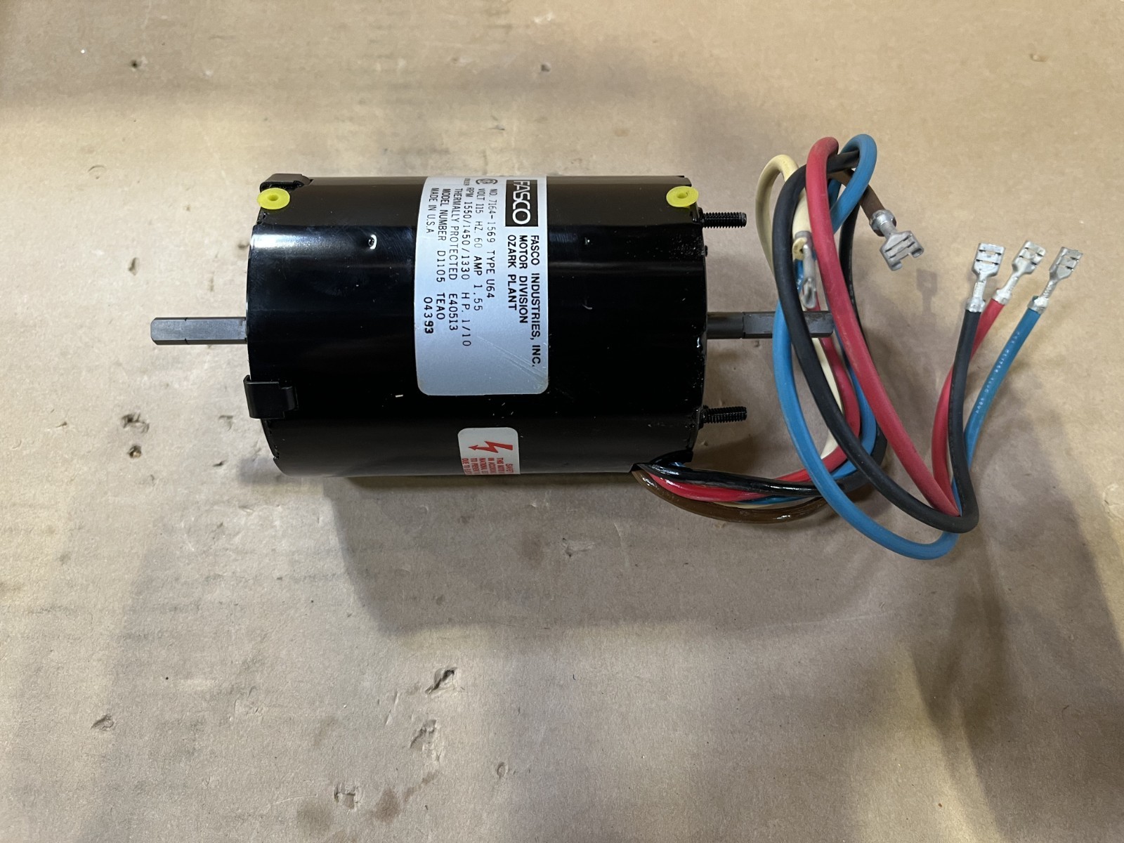 Fasco D1105 Permanent Split Capacitor Motor 1/10 HP 1550 RPM 115 Volts