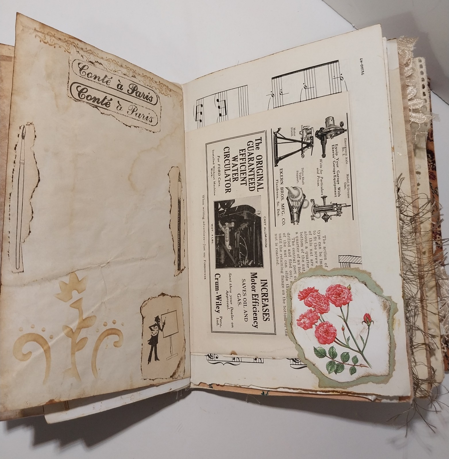 Junk Journal Boho Style Antique Vtg. Ephemera Handmade Book Lg. 9″x6.5″ 116 Pg.