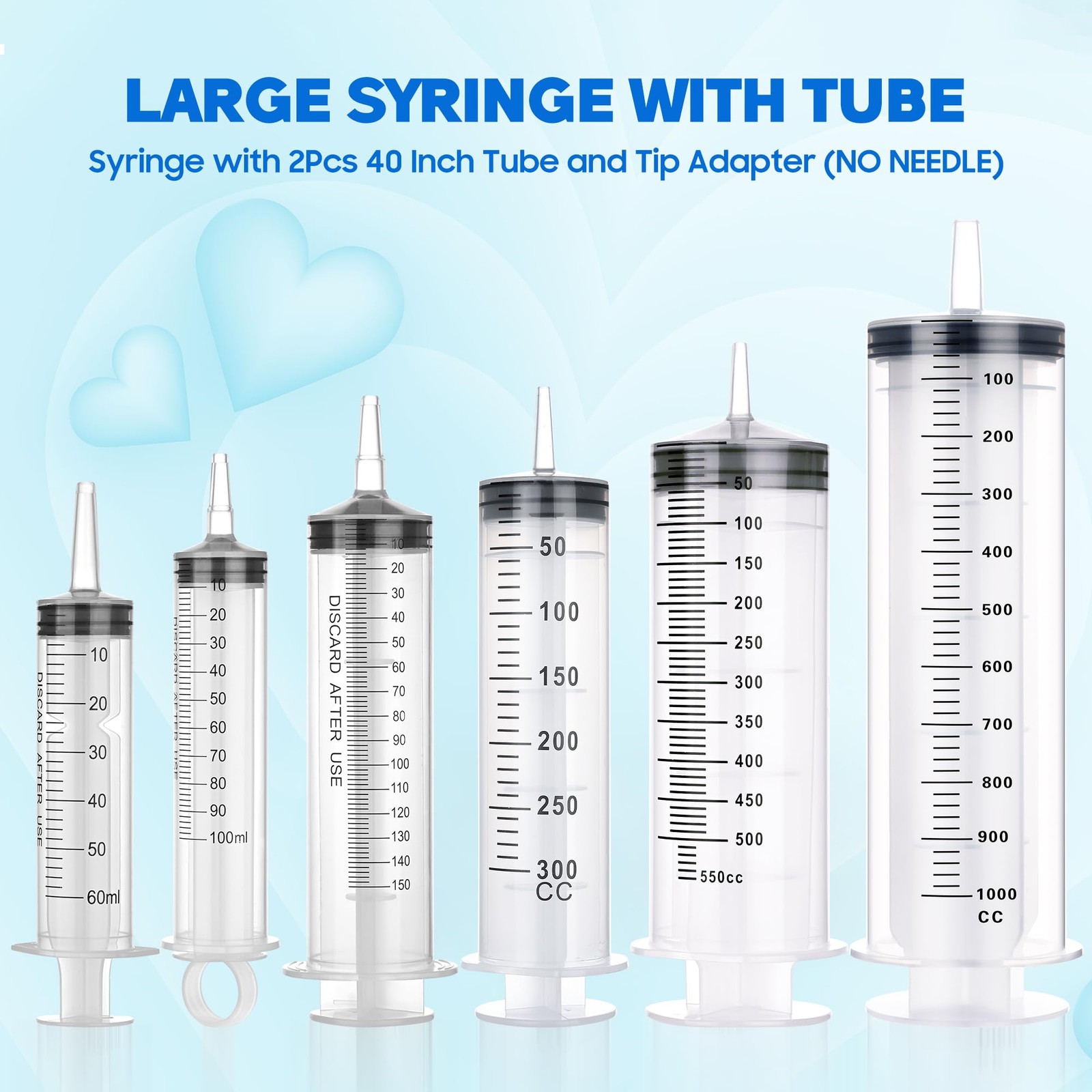 60ml/cc Syringes with Tube 40 Inch Handy Plastic Tubing and Adapter 60ML/CC