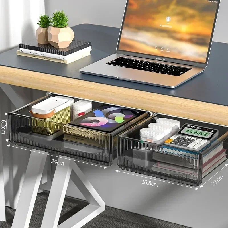 Under Desk Drawer Organizer Pull Out Storage Tray Hidden Office Box Black