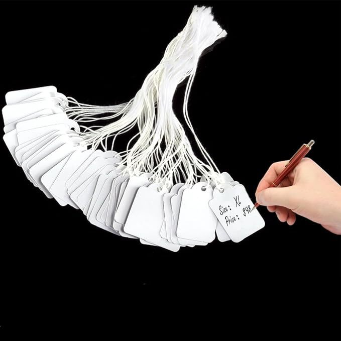 Garage Sale Price Tags Size #5 Blank White Merchandise Hang String Strung New