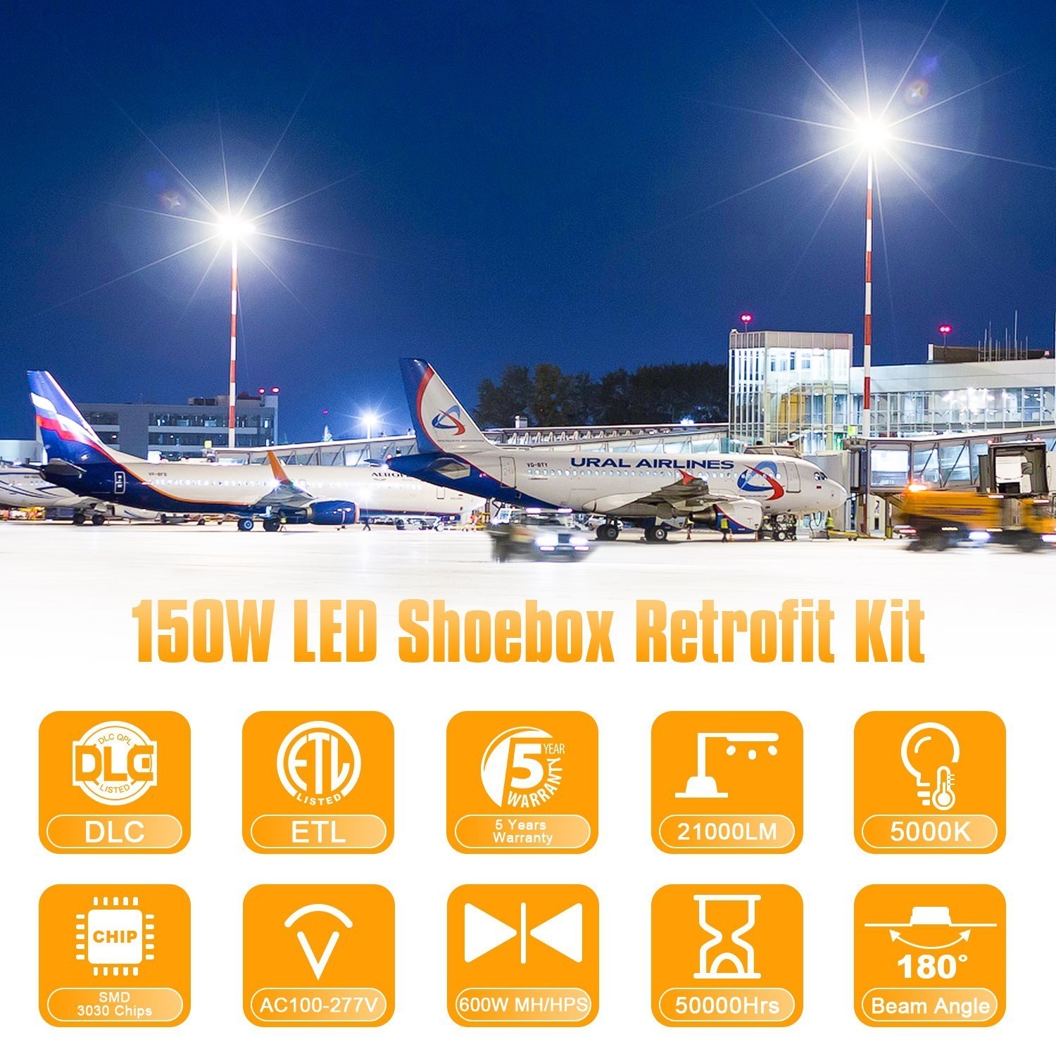 150 Watt Parking Lot Road Post Light LED Shoebox Retrofit Kit 600W MH/HPS Eqival