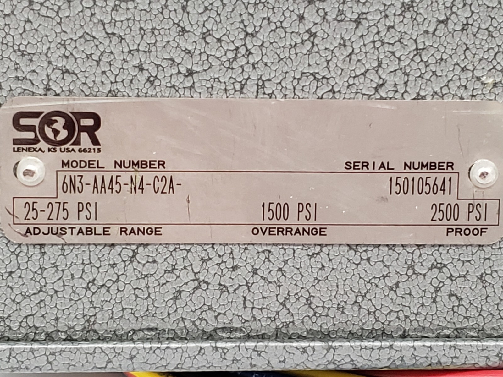SOR 6N3-AA45-N4-C2A PRESSURE SWITCH 25-275-PSI ADJUSTABLE RANGE NNB