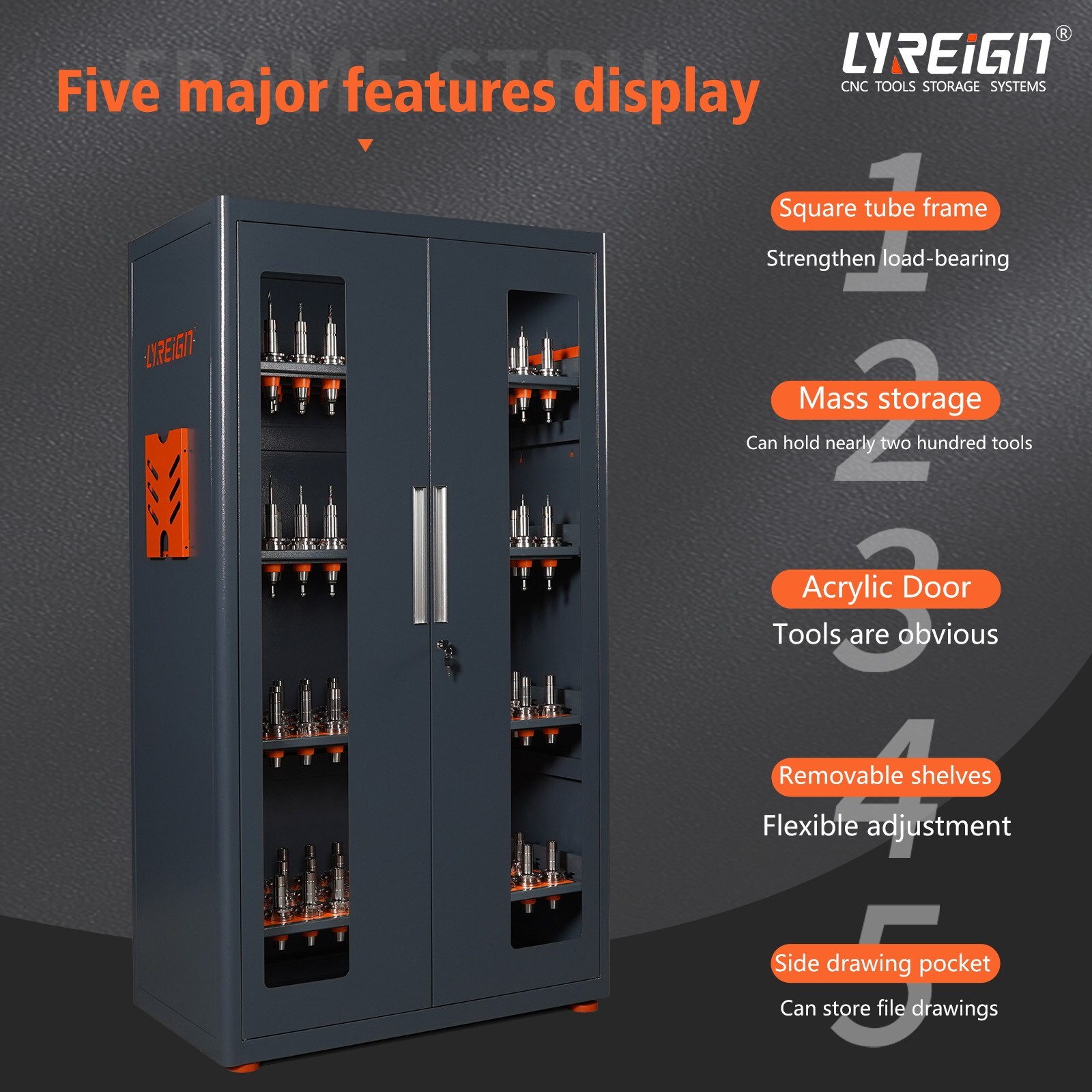 Tools cabinet BT40 with lock and key, tool storage cabinet large capacity