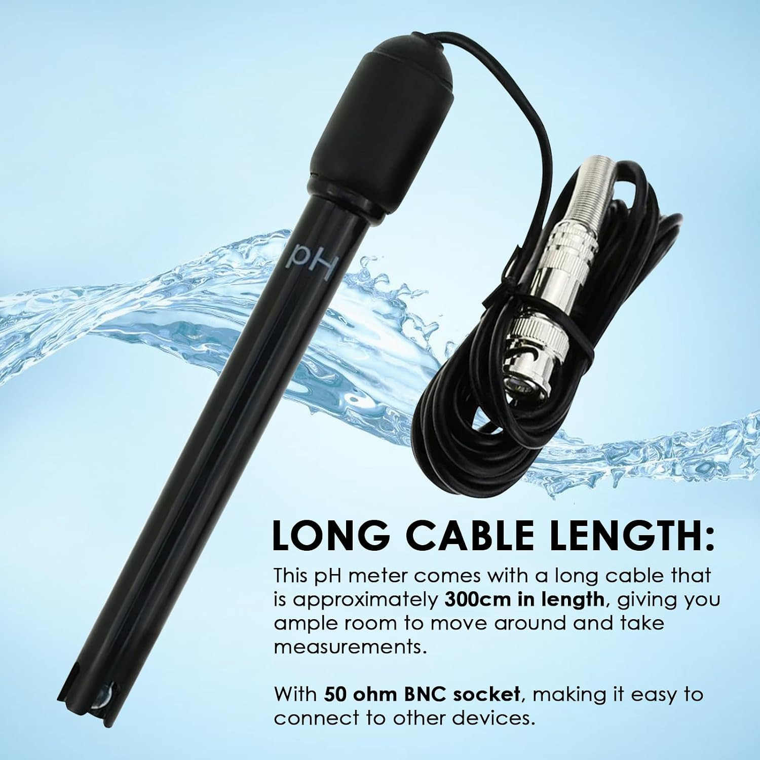 0-14 Ph Electrode Probe, Ph Meter with Replacement BNC Connector and 300Cm Cable