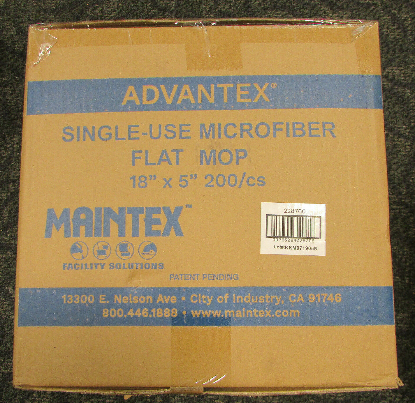 MainTex, Advantex Single-Use Microfiber Flat Mop #228760, 18″ x 5″, 200/CS