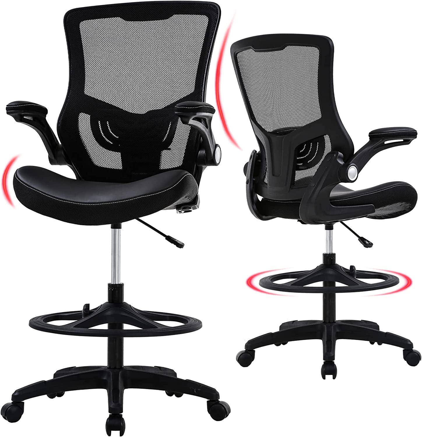 Height Adjustable Rolling Swivel Mesh Drafting Stool Task Executive Chair Black