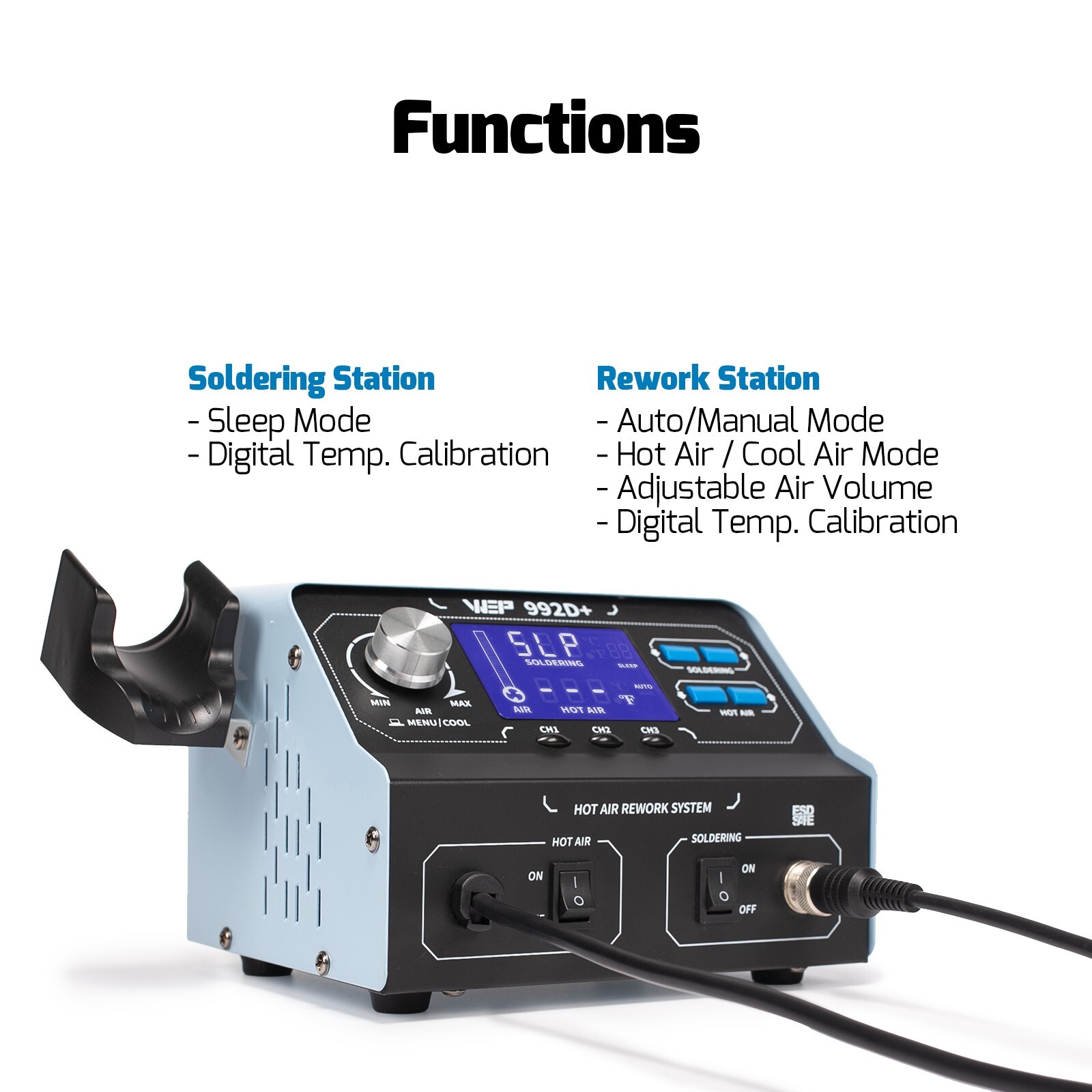 WEP 992D 750W 2in1 Soldering Station Hot Air Gun Desoldering Rework Station