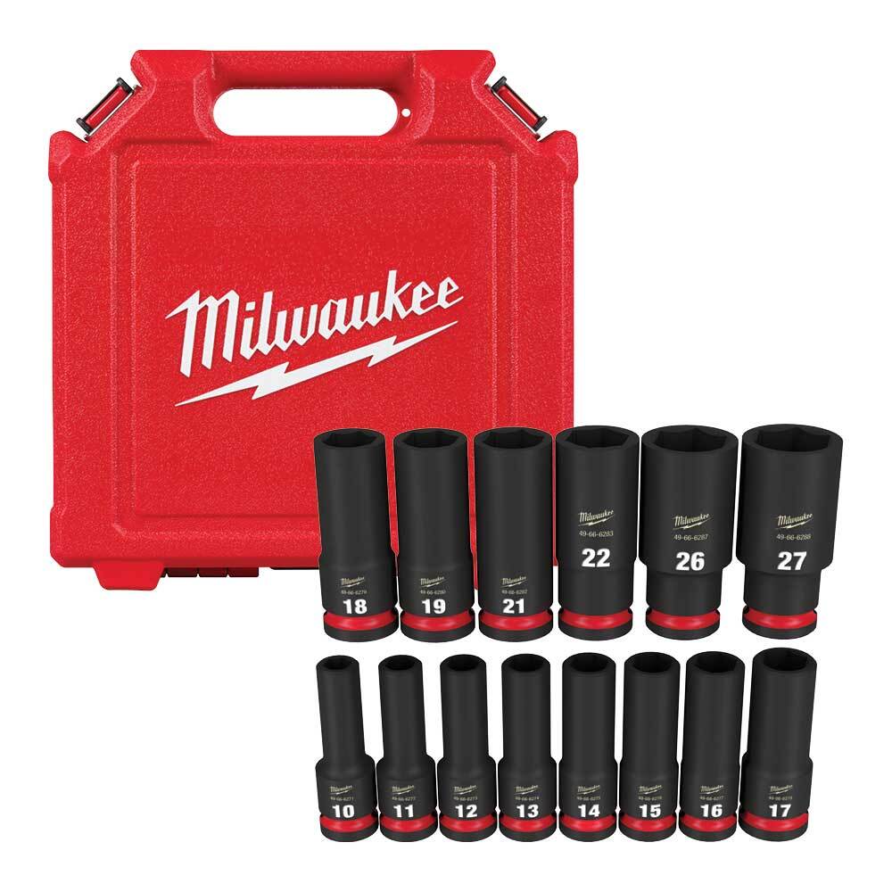 Milwaukee 49-66-7014 SHOCKWAVE 1/2″ Impact Duty Metric Deep Socket Set – 14 PC