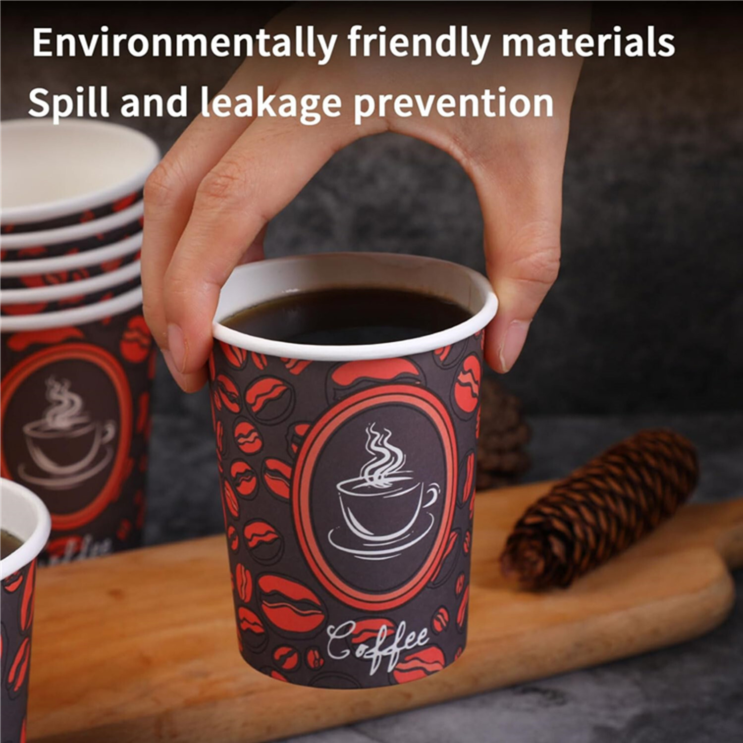 16oz Disposable Paper Cups Coffee Bean Design for Cold/Hot Drinking 50-1000 Pack