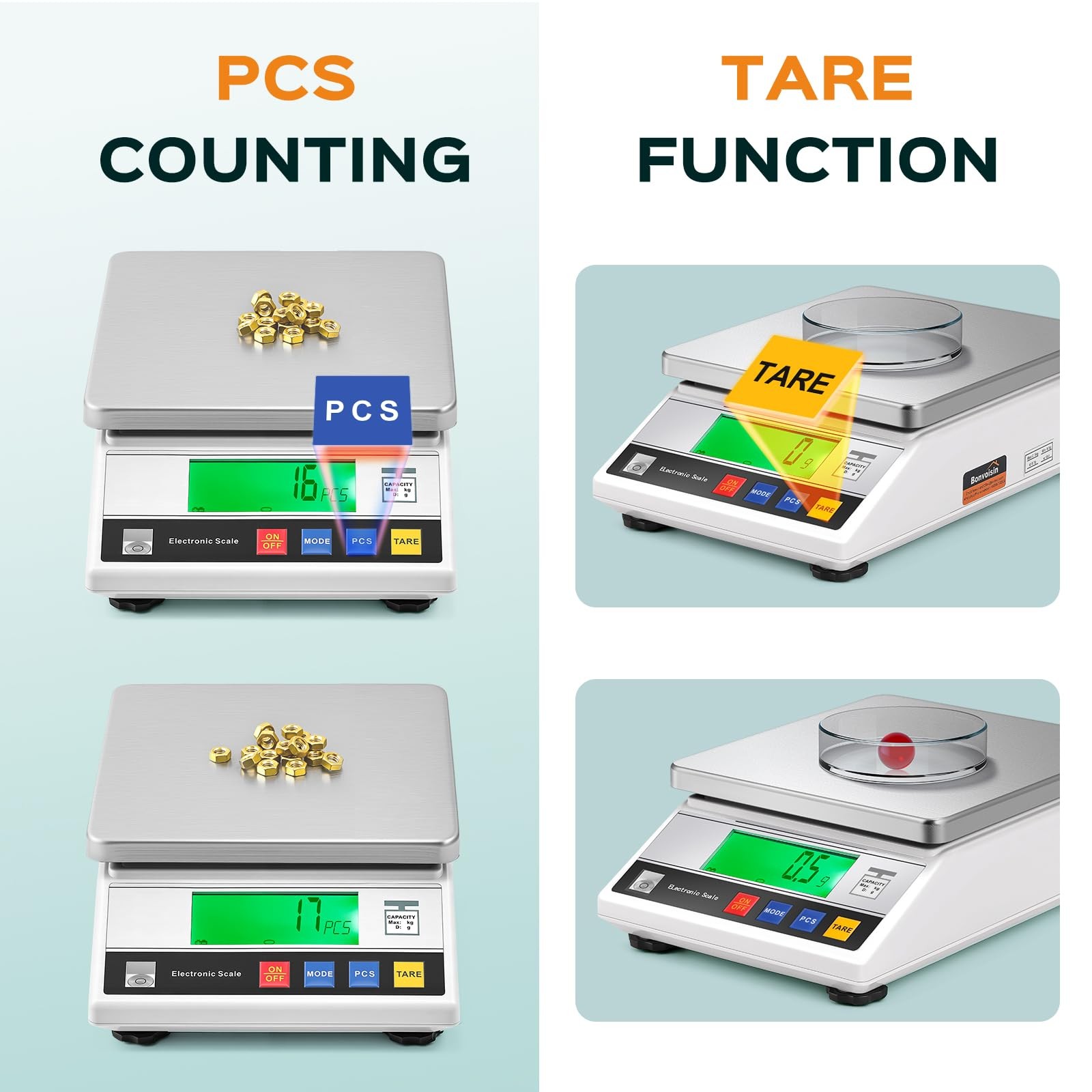 Bonvoisin Lab Scale 10kg x 0.1g Digital Gram Scale Counting Balance