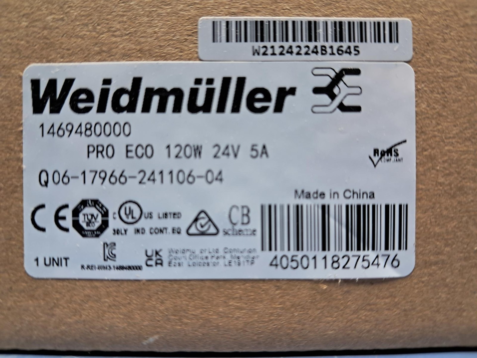 Weidmuller – 1469480000 – Power Supply Pro Eco 120W 24V 5A – NEW