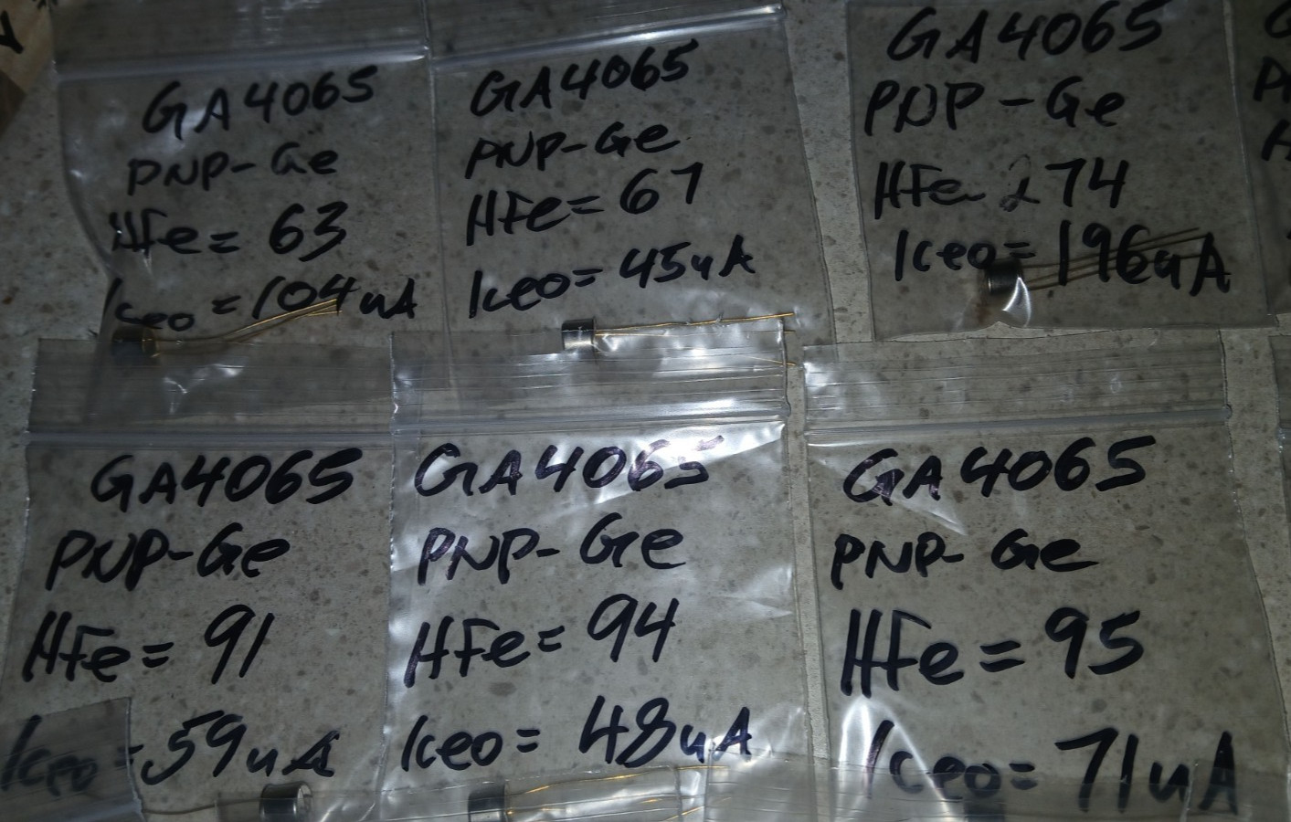 T.I. GA4065 PNP germanium transistors tested&analyzed/Lot of 20/NOS/TO-5