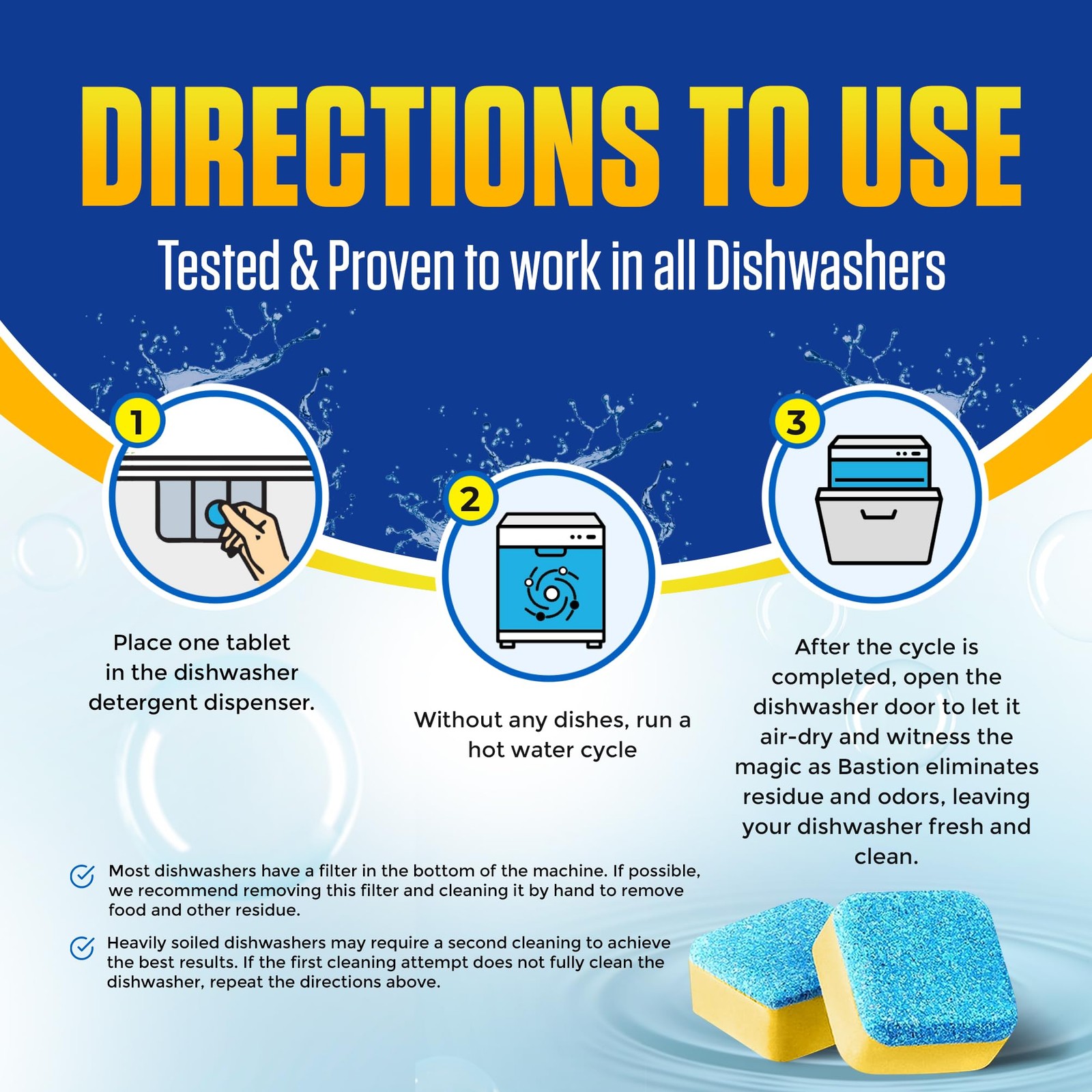 Bastion Dishwasher Cleaner Tablets, Lemon Scent, 3-Month Supply (6 Pods),…