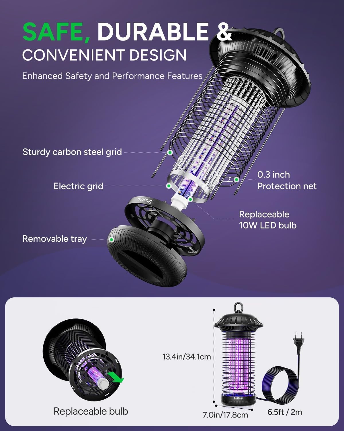 Buzbug LED Bug Zapper Indoor Outdoor 50000Hrs Dual Band MO008C