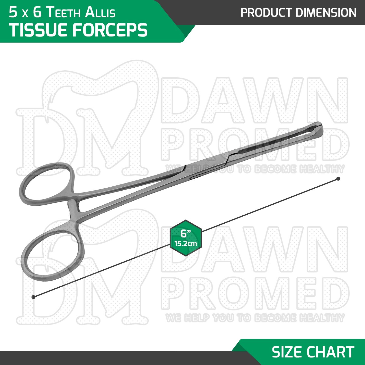 Allis Tissue Forceps 6″ 5 X 6 Teeth Surgical Clamp OB/GYN Instruments German Gr